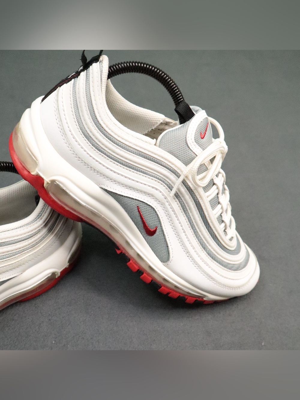 Nike Air Max 97 White Bullet Sneakers 921522-111 Mens 7Y Womens 8.5 EUR 40 Red - Picture 2 of 12
